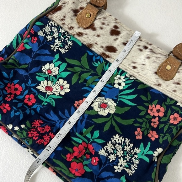 Myra Bag Canvas Floral Print Leather Accents Blue Bag Western - Picture 4 of 13